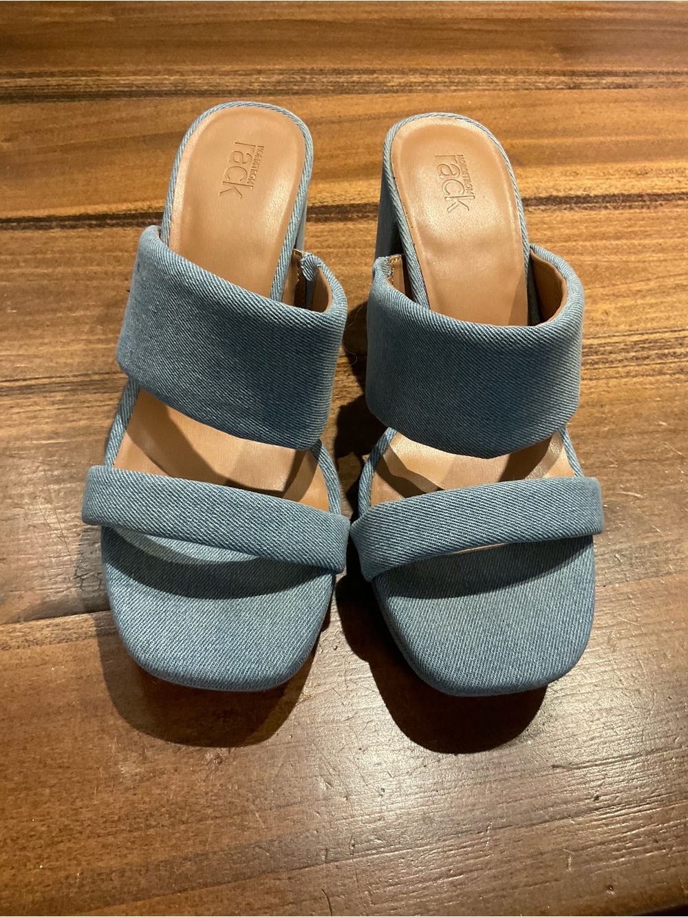New Womens Nordstrom Rack Annella Blue Denim Slip On Block Heel Sandals